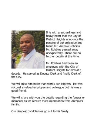 Funeral Service Information  For Antonio Robbins